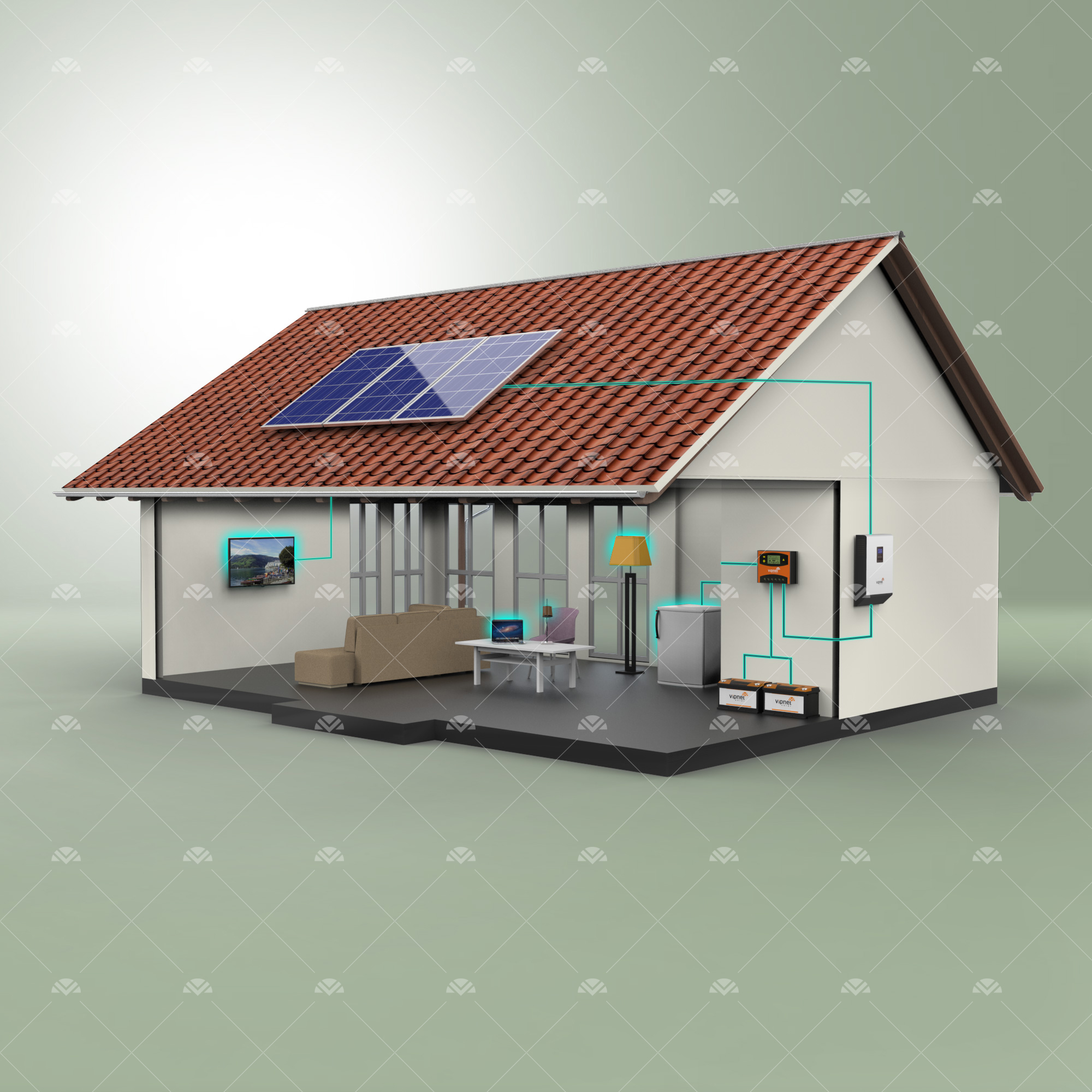 Solar Paket 1 - lamba, tv, mini buzdolabı, şarj cihazı