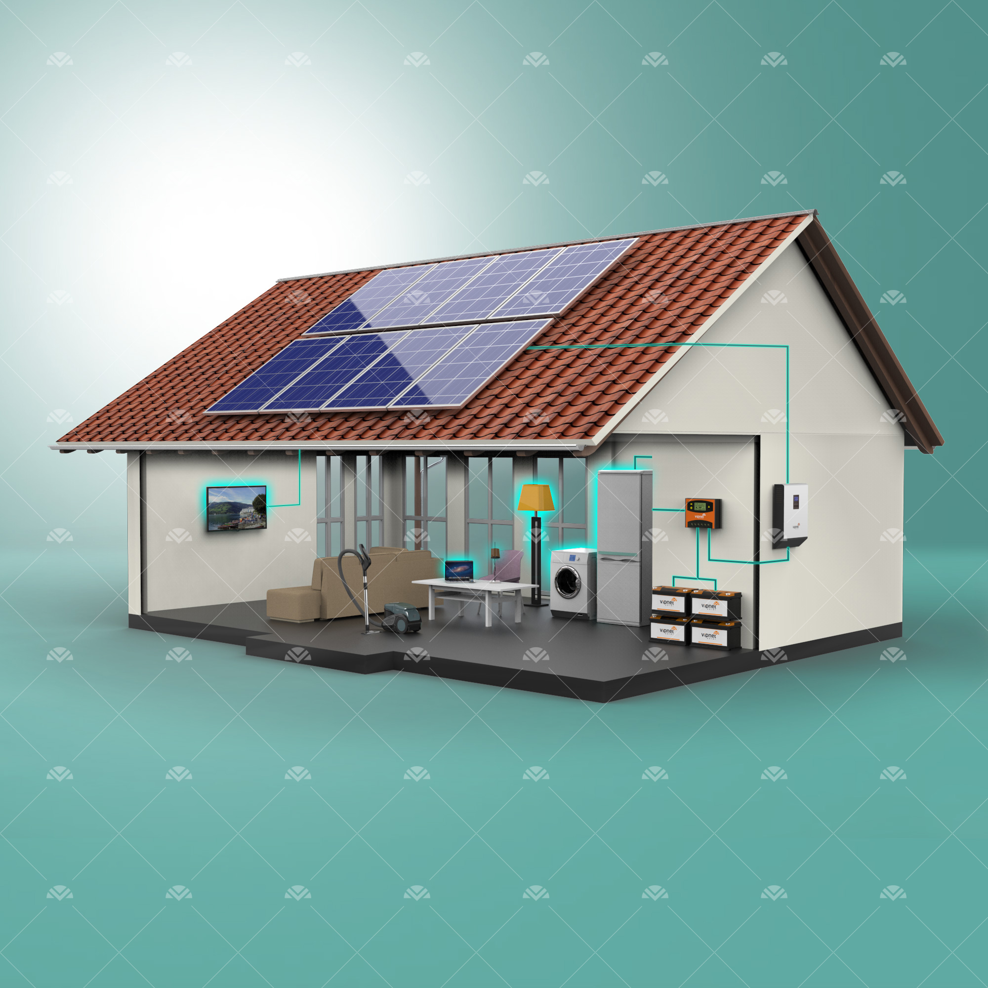 Solar Paket 5-lambalar, tv, süpürge, büyük buzdolabı, çamaşır makinesi, ev aletleri, su pompası