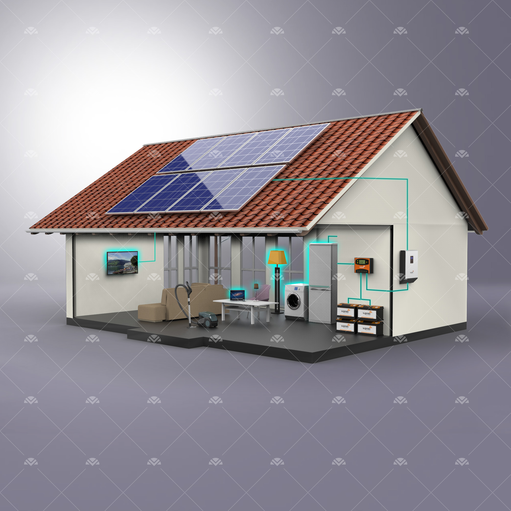 Solar Paket 6-lambalar, tv, süpürge, büyük buzdolabı, çamaşır makinesi, ev aletleri, su pompası