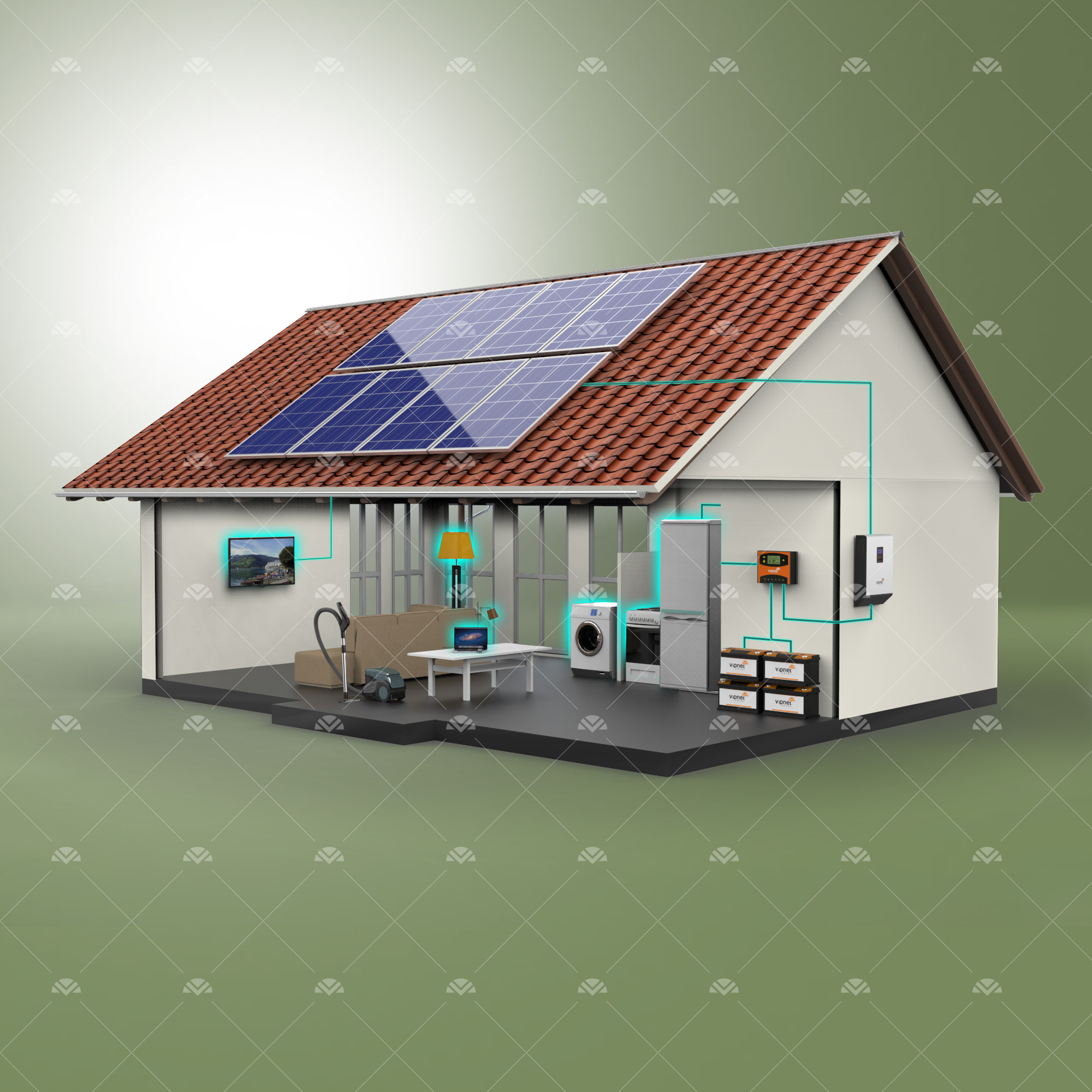 Solar Paket 7-lambalar, tv, süpürge, büyük buzdolabı, çamaşır makinesi, ev aletleri, su pompası