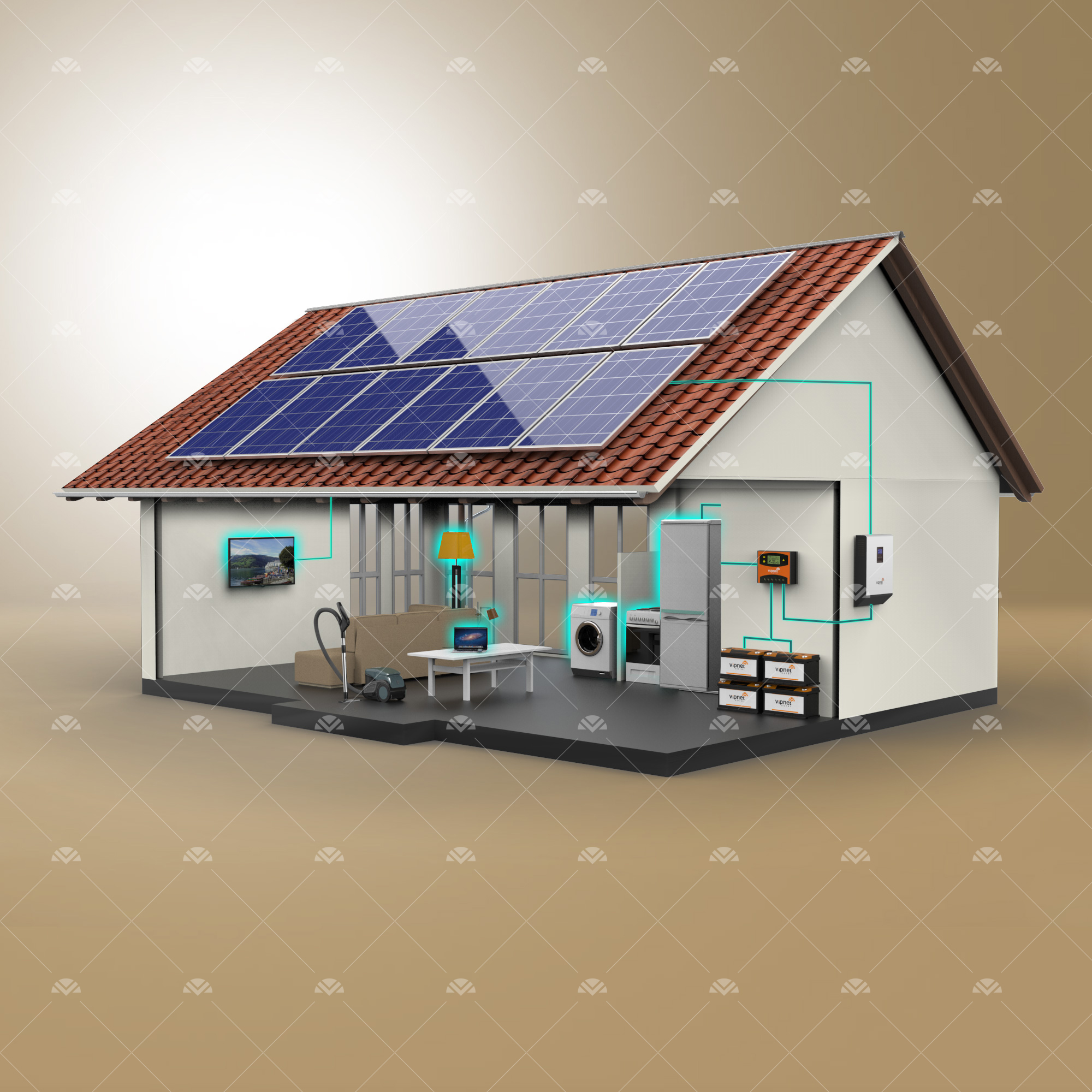 Solar Paket 8-lambalar, tv, süpürge, büyük buzdolabı, çamaşır makinesi, ev aletleri, su pompası